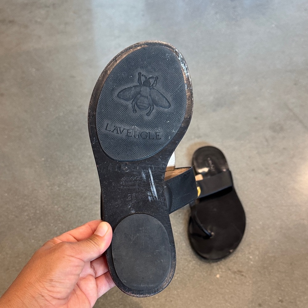 Gucci Black Sandals with Gold Double G - Picture 3 of 6